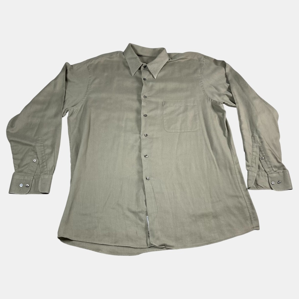 Paolo Mondo Mens Long Sleeve Button Down Shirt Sage Green Size 16.5‎ 34/35 Twill